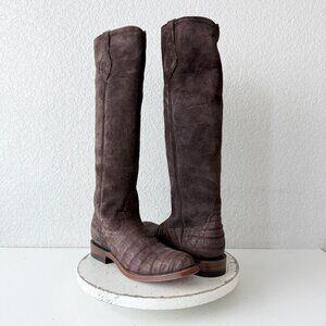 Rod Patrick Womens Tall Boots Chocolate Suede Caiman Leather Size 10 AAA